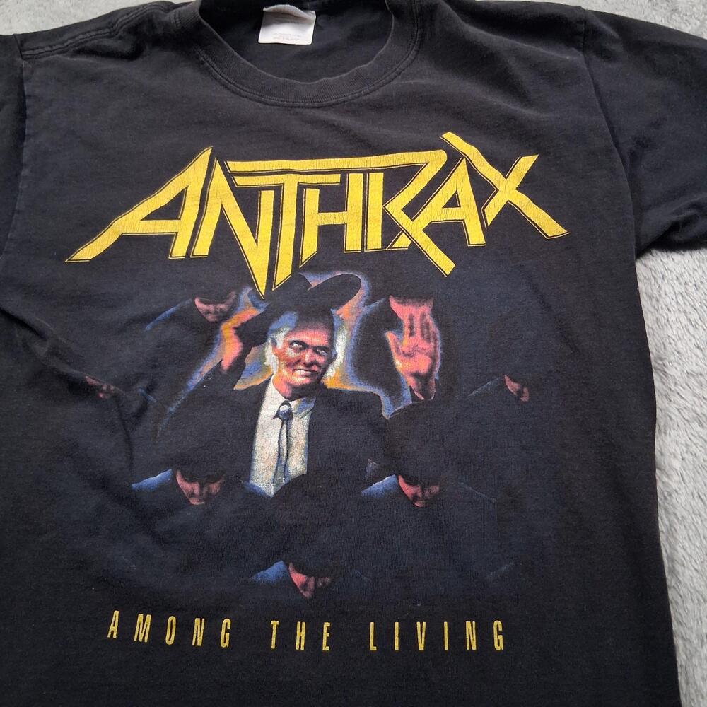 Anthrax Shirt Mens Small Black Among The Living Band Graphic Tee Double Sided